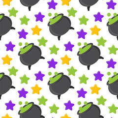 Seamless Pattern - Spooky and Cute Seamless Patterns with Skull, Potion Cauldron and Trick or Treat Elements for Halloween