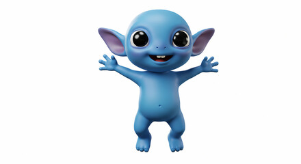 Cheerful blue alien creature, cartoonish style,  arms outstretched, welcoming pose.