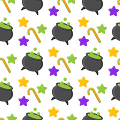 Seamless Pattern - Spooky and Cute Seamless Patterns with Skull, Potion Cauldron and Trick or Treat Elements for Halloween