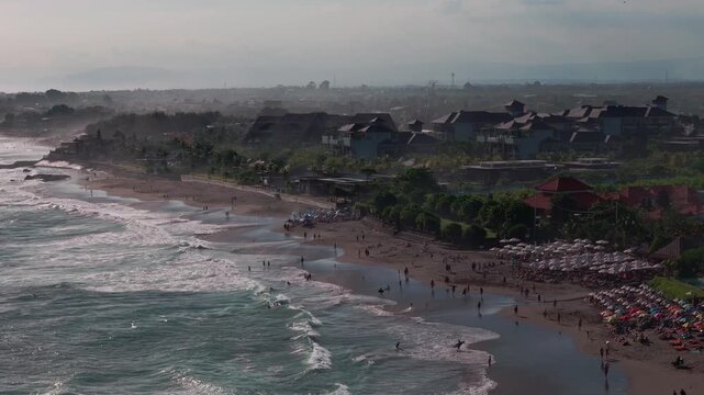 Panoramic coastline of Seminyak&ndash;Legian beaches, Bali &ndash; aerial
