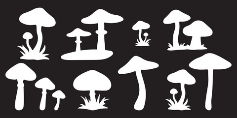  Unique Mushroom Silhouette Designs . Set of three black mushroom silhouettes with simple, clean shapes  ideal for icons, logos . 