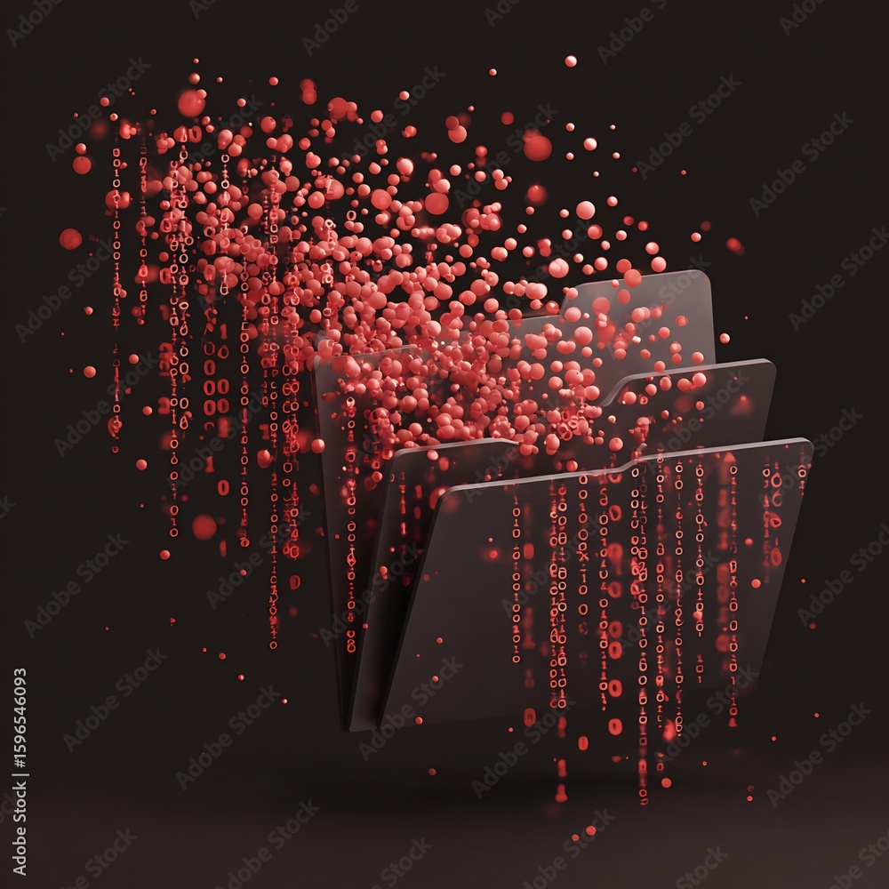 Poster abstract data visualization: binary code cascading from digital folders concept illustration