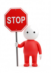 A small red figure holding up a stop sign, signaling for others to halt.