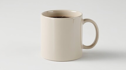Obraz premium Beige Ceramic Mug of Coffee on White Background