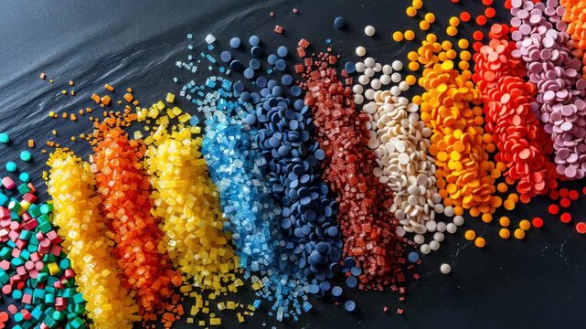 Colorful assortment of candy sprinkles arranged in vibrant patterns for baking and decorating treats