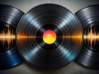 Vinyl records transforming into digital waveforms