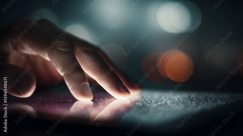 Poster hands interacting with touchscreen interface