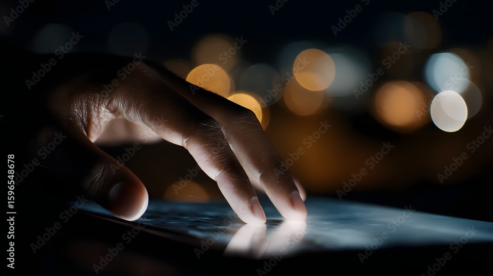 Poster hands interacting with a digital touchscreen interface