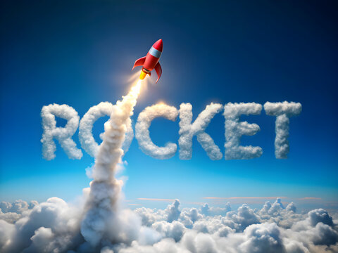 Rocket shaped letter soaring through clouds of time