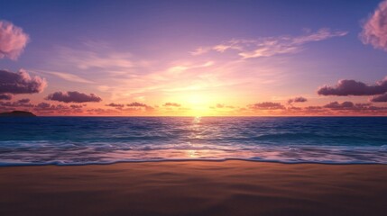 Naklejka premium Tropical Sunset Beach Scene