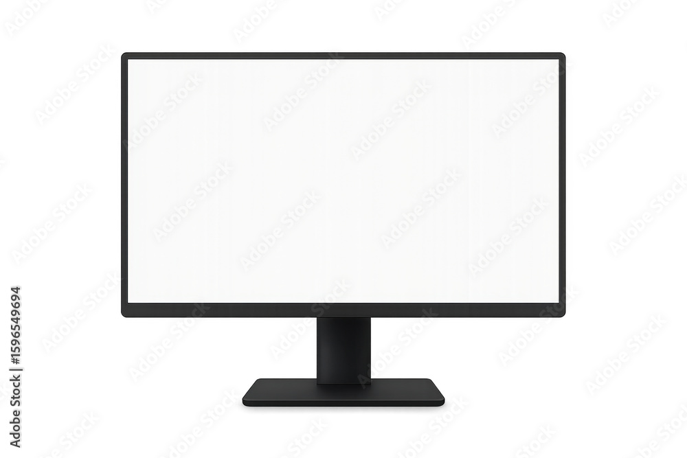 Poster realistic computer monitor displaying white screen on transparent background