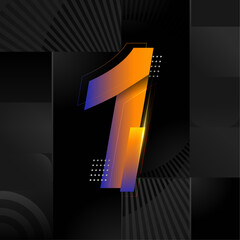 Futuristic Number 1 Design &ndash; Abstract Orange and Blue Gradient Digit on Black Geometric Background