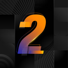 Futuristic Number 2 Design &ndash; Abstract Orange and Blue Gradient Digit on Black Geometric Background