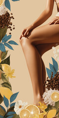 Botanical Body Care Label with Elegant Female Silhouette and Natural Ingredients