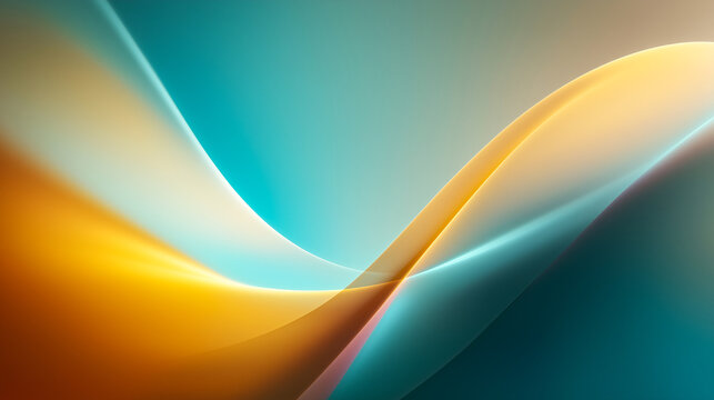 Elegant abstract digital artwork with fluid curves in teal, blue, and gold tones. Ideal for creative backgrounds, modern presentations, or advertising visuals seeking sophistication and flow.