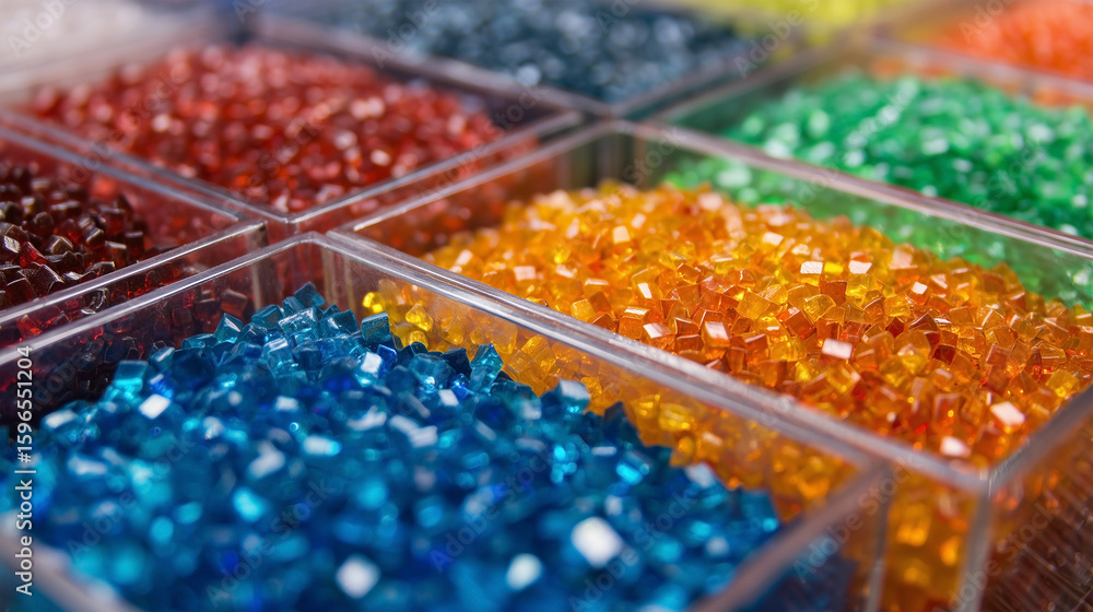 Poster a container of colored beads in a row