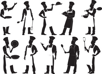 Black Chef Silhouette Clipart Culinary Artist Shape for Logo, Menu, and Kitchen Design
