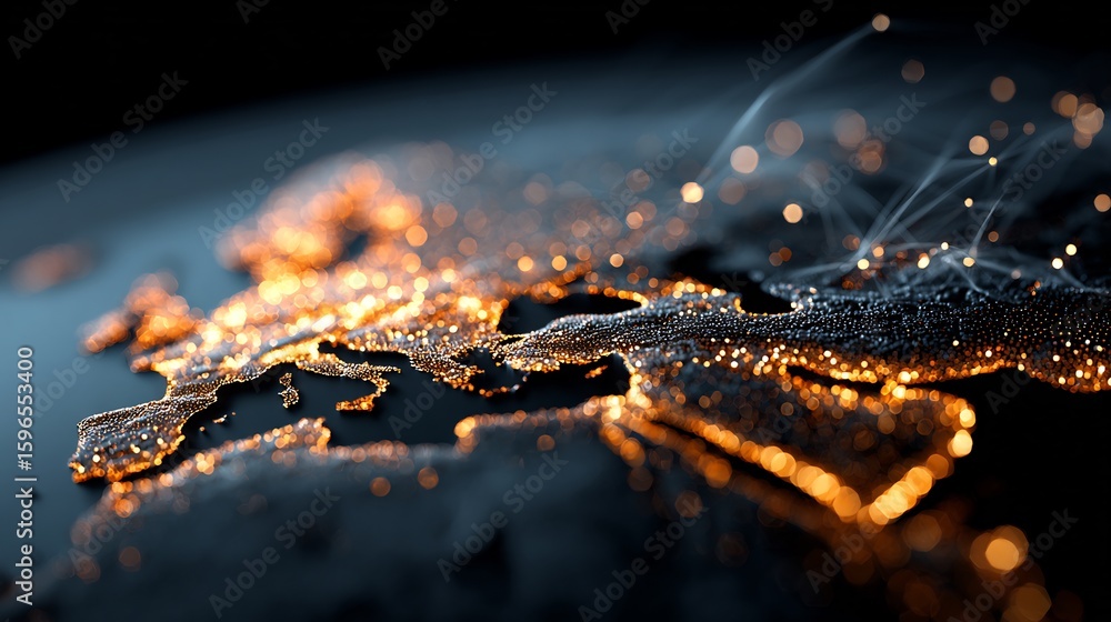 Poster abstract digital world map with glowing connections representing global network