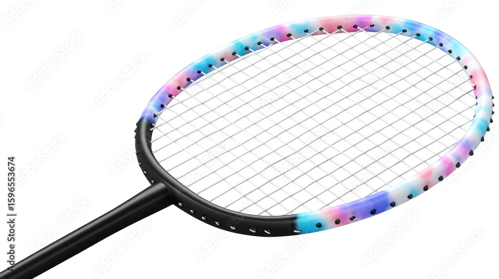 Poster badminton racket isolated on transparent background with colorful frame and black handle