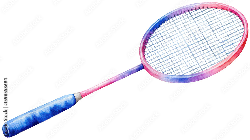 Poster badminton racket isolated on transparent background with colorful handle and frame