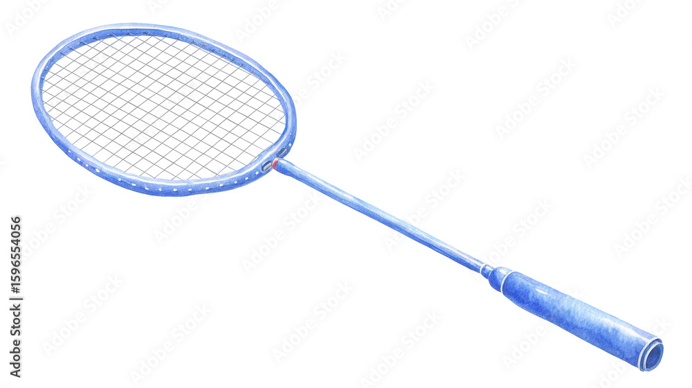 Poster badminton racket isolated on transparent background with blue handle and strings