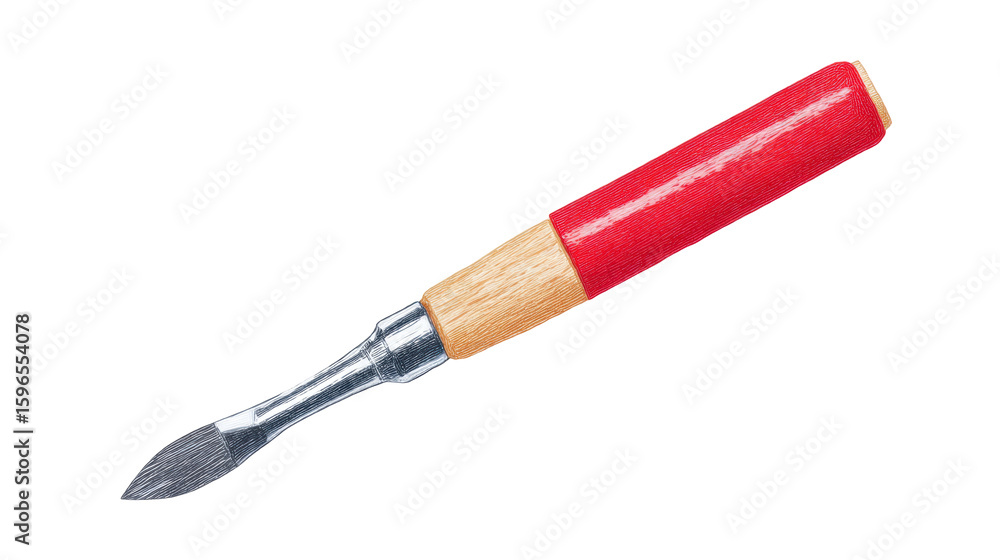 Poster paintbrush isolated on transparent background with wooden handle and red grip