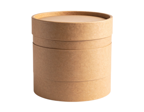 Cylindrical cardboard tea canister with blank wrap-around label, isolated on a transparent background
