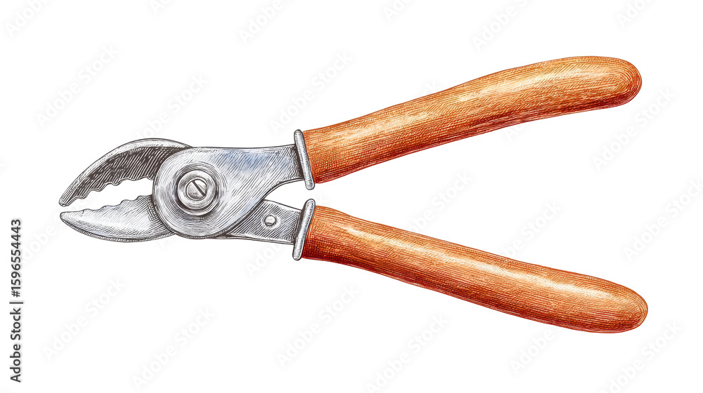 Poster isolated plier on transparent background with wooden handle tool for gripping and cutting