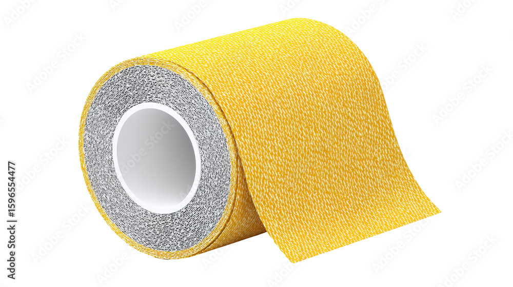 Poster yellow fabric roll isolated on transparent background with texture and soft lighting