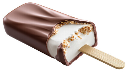Obraz premium Ice cream bar isolated on transparent background with chocolate coating and crunchy nuts