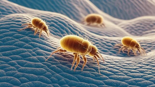 Microscopic View of Dust Mites Crawling on Human Skin Surface