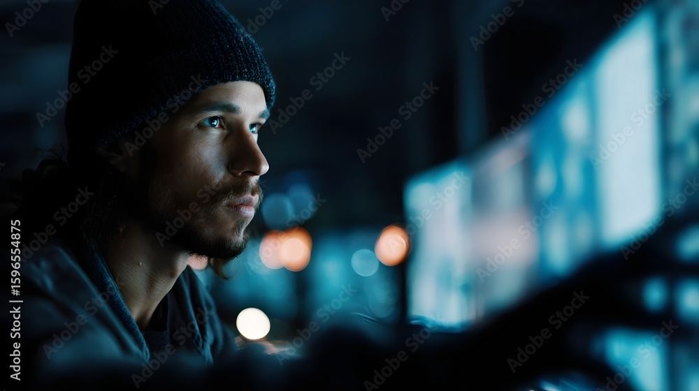Aufkleber a technician analyzes data on a smart factory display long title a technician dressed in dark clothi