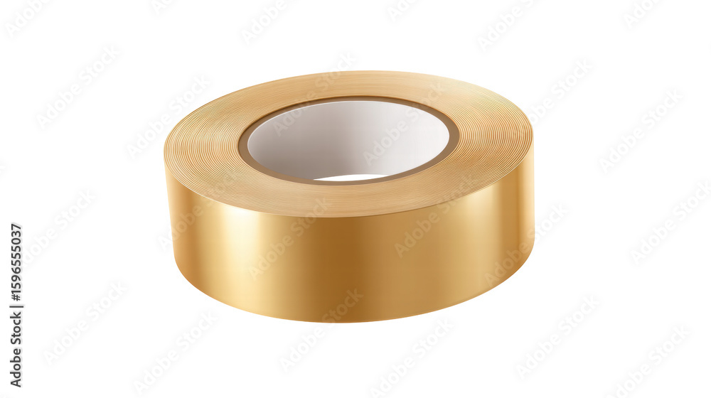 Poster gold adhesive tape isolated on transparent background with shiny surface and smooth texture