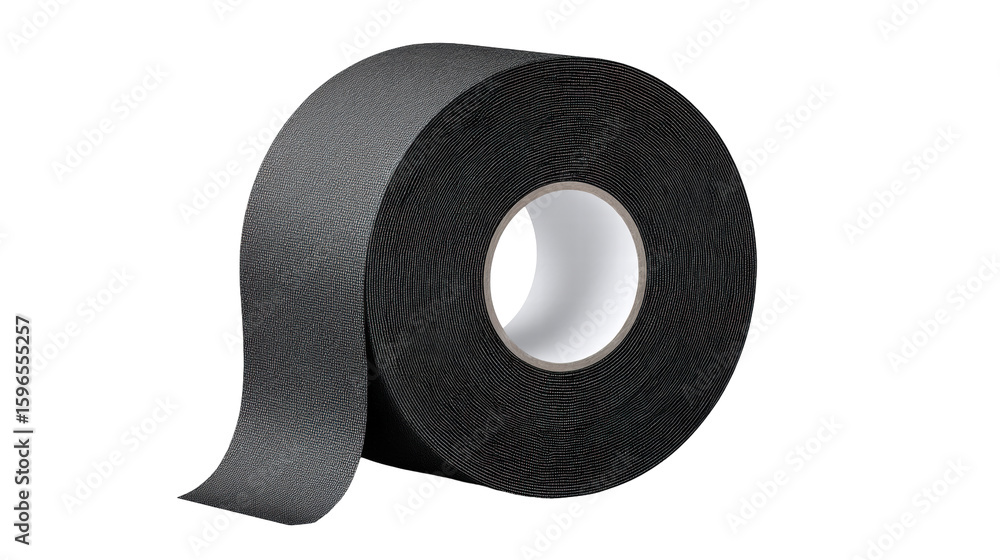 Poster black tape roll isolated on transparent background with texture and shadow