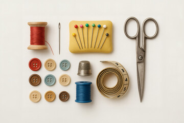 Sewing Tools and Accessories on White Background