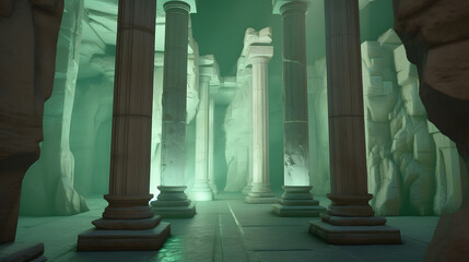 Weathered limestone columns in a cavern interior