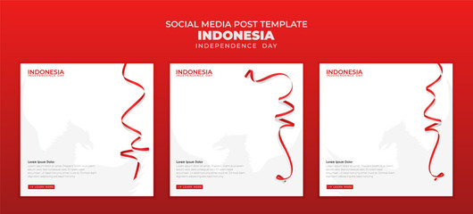 Indonesian independence day social media template with Garuda in the background and red and white flag waving