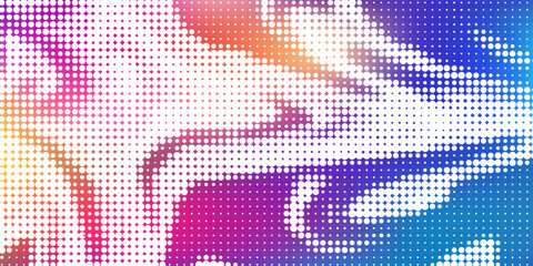 A vibrant abstract futuristic gradient wave with moving dots. Particle flow with glitch effect. Vector graphics ideal for brochures, flyers, magazines, business cards, and banners. Vector.
