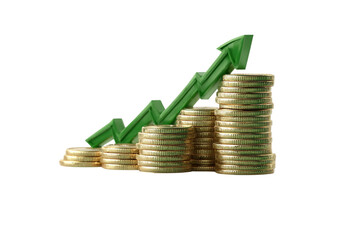 Gold Coins and Upward Green Arrow on Transparent Background