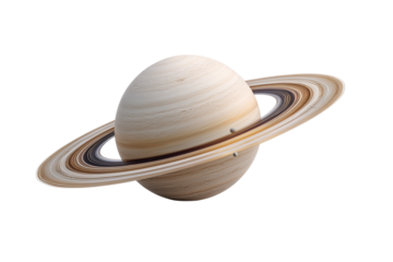 Majestic Saturn Planet with Moon and Rings on Transparent Background