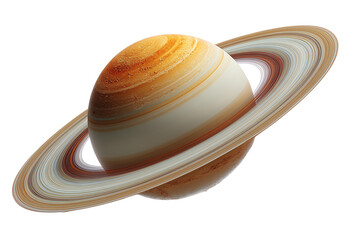 Majestic Saturn Planet with Moon and Rings on Transparent Background