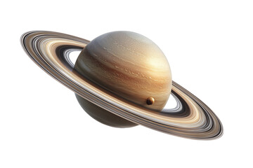 Majestic Saturn Planet with Moon and Rings on Transparent Background