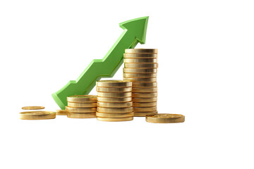 Gold Coins and Upward Green Arrow on Transparent Background