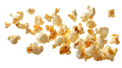 Flying popcorn isolated fresh popcorn flakes on transparent background

