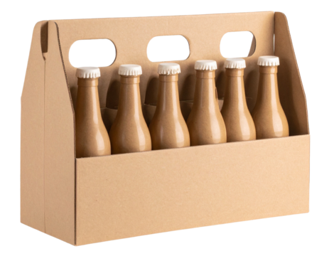 Paperboard six-pack bottle carrier with blank branding area, isolated on a transparent background - Powered by Adobe