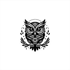 Fototapeta premium Intricate Black and White Owl Emblem Design.