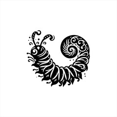 Ornate Black Caterpillar with Swirling Tail Design.