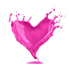 Dynamic splash of bright pink liquid forming a heart, eye-catching symbol of romance and emotion, perfect for Valentine designs, on transparent background