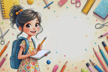 Excited Students Entering School Building on the First Day of Class