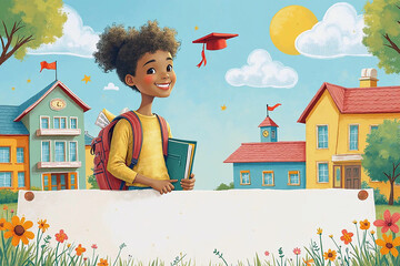 Excited Students Entering School Building on the First Day of Class